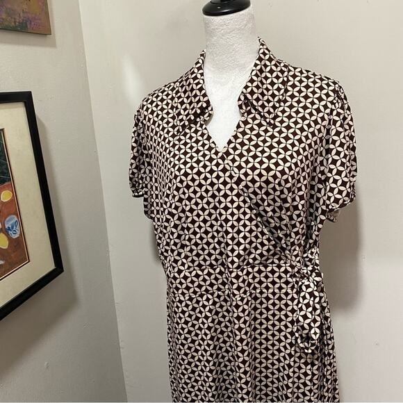 Cato Tan Brown Faux Wrap Midi Dress Plus Size 24W with Collar Surplice Front - Picture 7 of 9